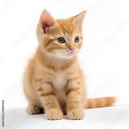 Playful ginger kitten on a white background, isolated object