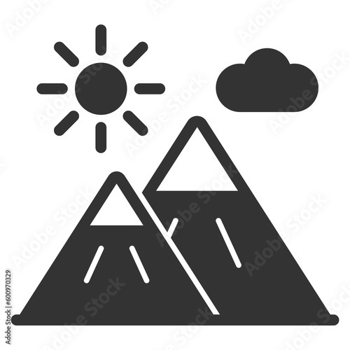 Two mountains with snowy peaks  - icon, illustration on white background, glyph style
