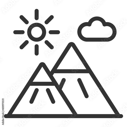 Two mountains with snowy peaks  - icon, illustration on white background, outline style