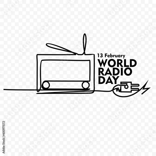 World Radio Day, One continuous single line hand 
