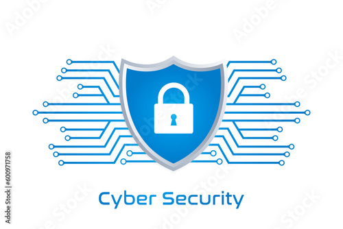 Cyber security logo with shield lock icon
