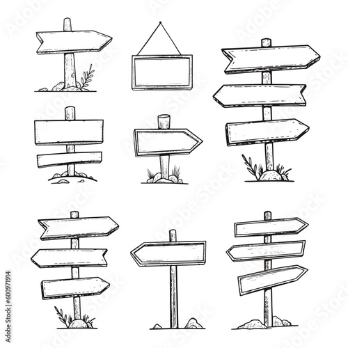 Hand drawn wooden signboard set