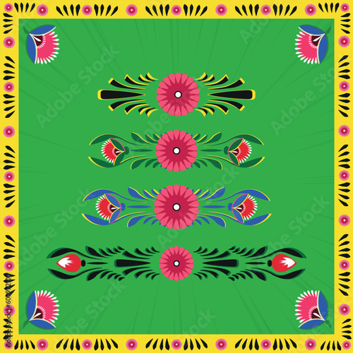 A set of floral borders with a border of flowers colorful rickshaw painting