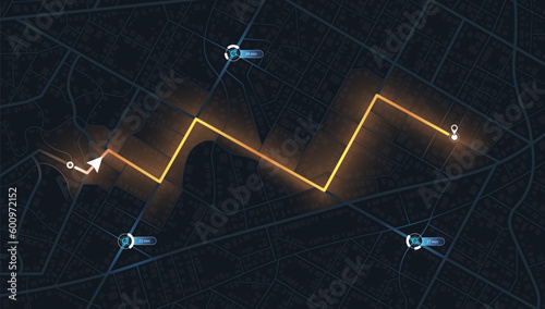 Gps map set navigation to own house. City top view. View from above the map buildings. Detailed view of city. Decorative graphic tourist map. Abstract transportation background. Vector, illustration.
