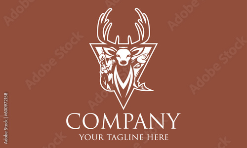 Brown and White Color Triangle Deer, Fish and Bird Logo Design