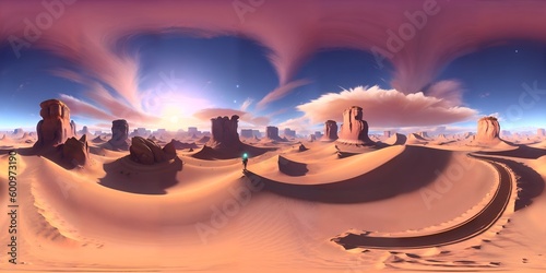 Valokuvatapetti HDRI,  Skybox, sunset in the desert, canyon land created using generative AI