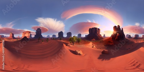 Fotomural HDRI,  Skybox, sunset in the desert, canyon land created using generative AI