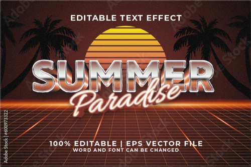 Summer Paradise 3d Editable Text Effect Retro 80s Style Premium Vector