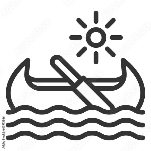 Indian pirogue on the water  - icon, illustration on white background, outline style