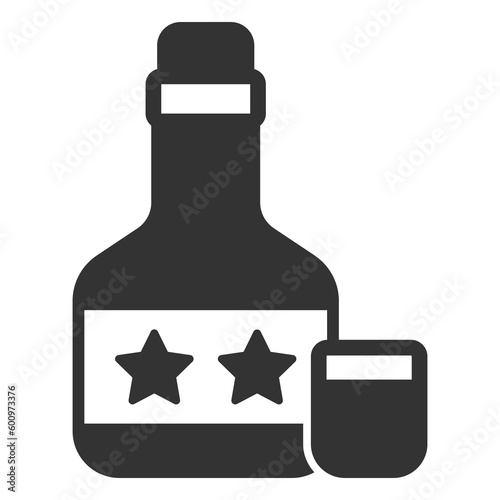 Whiskey bottle and poured glass  - icon, illustration on white background, glyph style