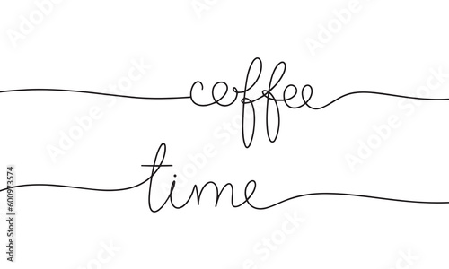 Handwriting one line continuous coffee time phrase. Word as monoline line art vector illustration.