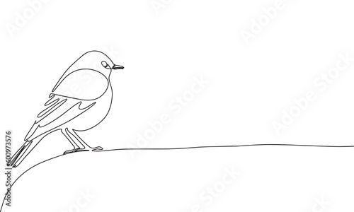 One line continuous bird. Sitting bird line art outline vector illustration.