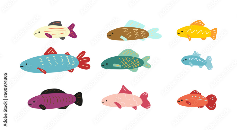 colorful fishes set modern vector