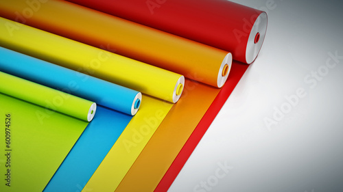 Vibrant colored adhesive films isolated on white background. 3D illustration