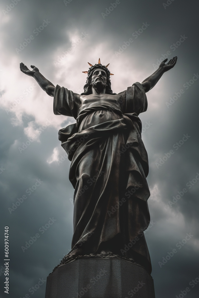 A statue of jesus with a crown on his head. Generative AI. A statue of jesus with a crown on his head. Generative AI.