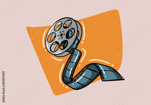 movie reel cinema tape bobbin pinup pop art retro vector illustration. Comic book style imitation.