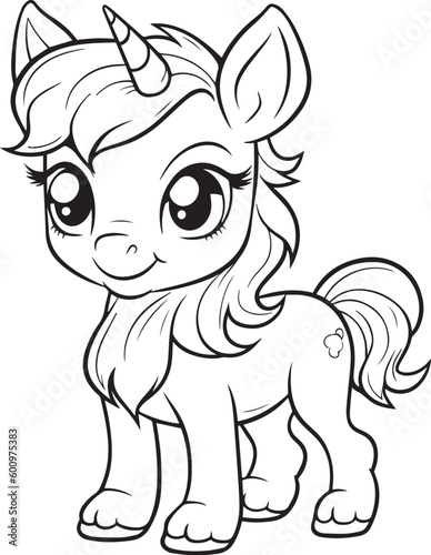 Coloring page for kids cute unicorn vector illustration.