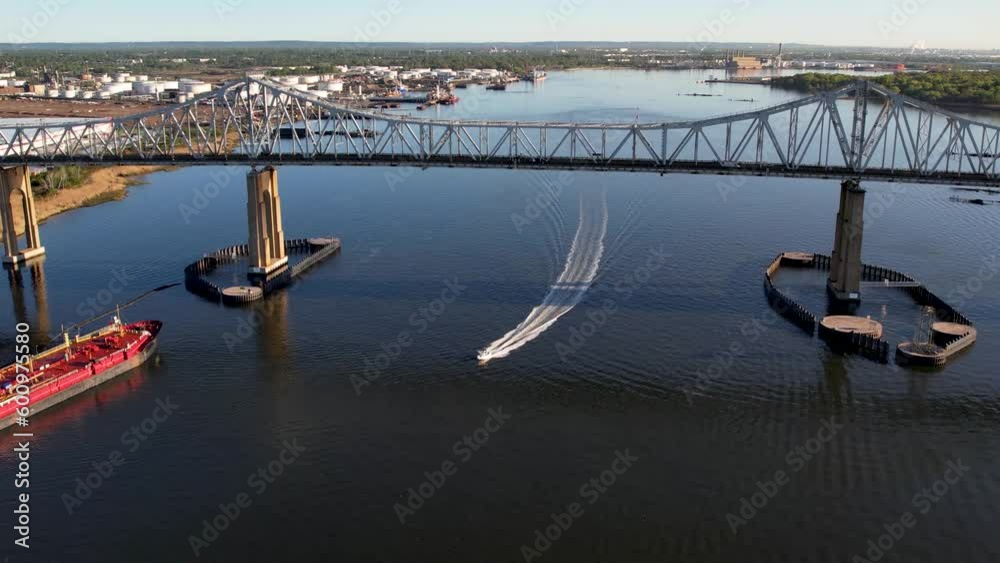 custom made wallpaper toronto digitalAerial approaching view of Outerbridge Crossing with boat passing underneath