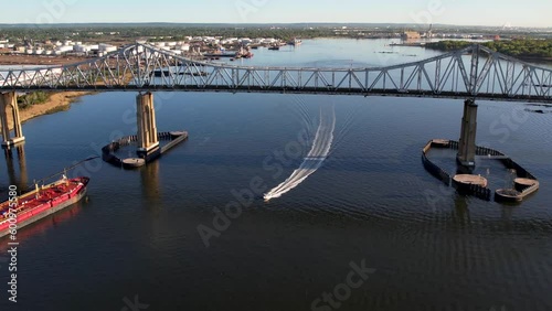 Wallpaper Mural Aerial approaching view of  Outerbridge Crossing with boat passing underneath Torontodigital.ca