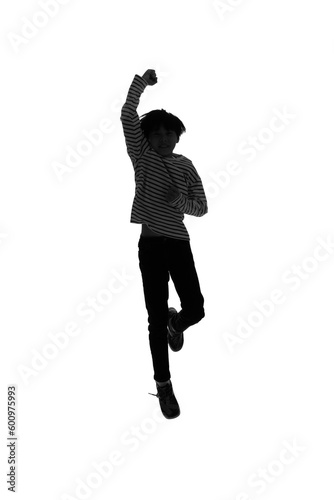 Silhouette of jumping boy. Active kid.