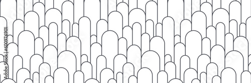 Boho arch seamless pattern. Geometric art deco simple background. Black circular arc in linear style. Seamless abstract modern geometric pattern. Vector illustration on white background.