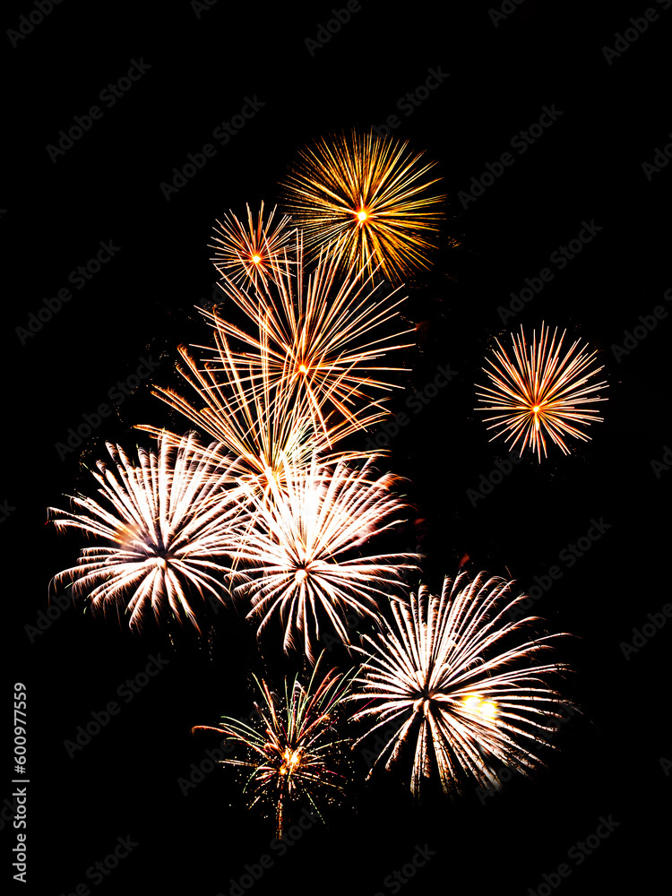 Multiple fireworks against the deep black sky. Bright display of the fireworks Multiple fireworks against the deep black sky. Bright display of the fireworks