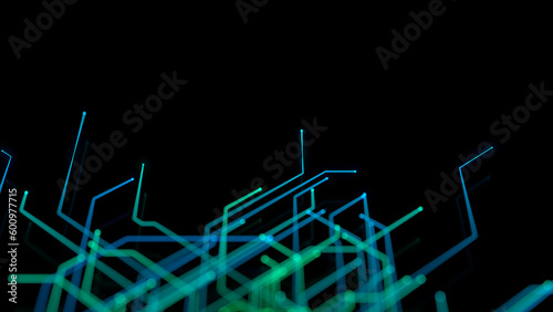 Futuristic Network Lines form a Technical Grid. Blue and Green Connectivity Concept with copy-space. photo
