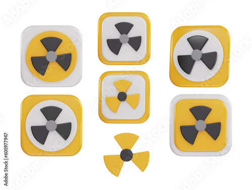 Nuclear radioactive danger toxic icon 3d rendering vector illustration set