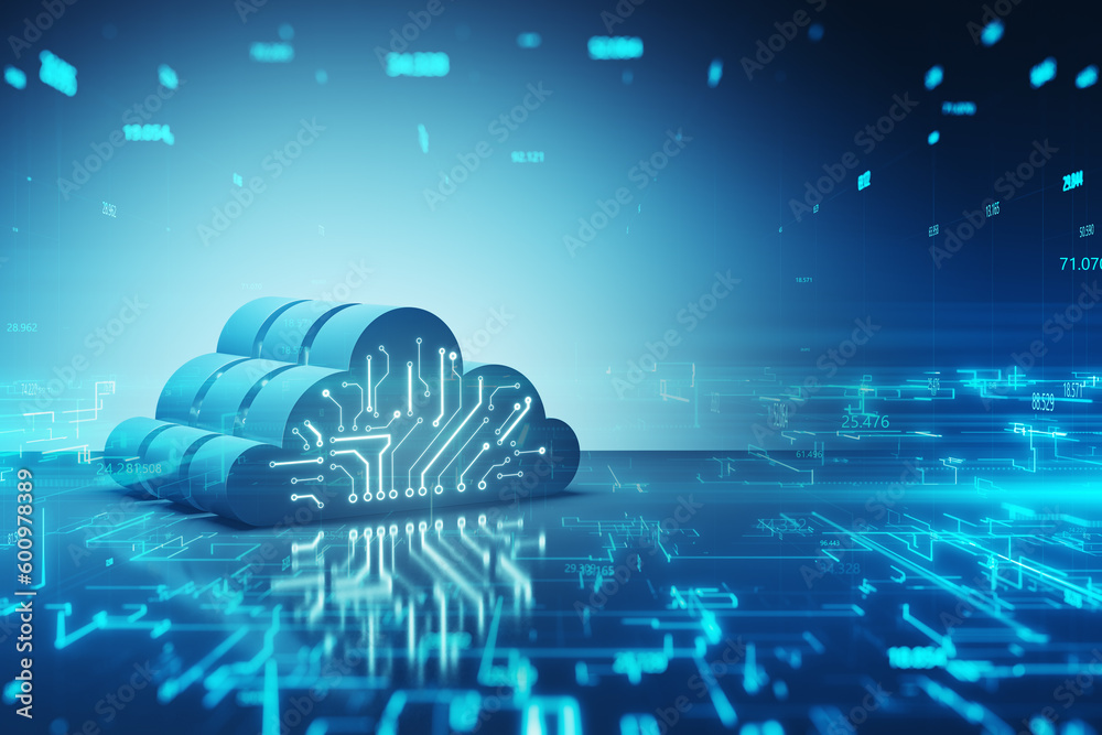 Cloud computing, information, data exchange and storage concept with 3D ...