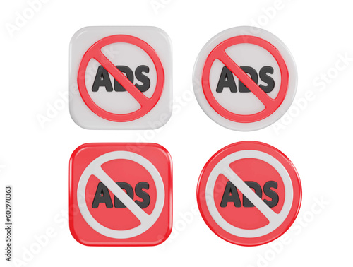 Ad blocker icon 3d rendering vector illustration set