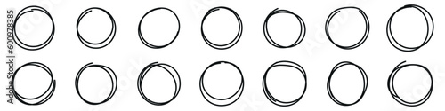 Hand drawn scribble circles set. Sketch line pencil elements collection. Vector isolated illustration