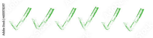 Green check mark set. Tick grunge brush icon. ok, yes or right sign. Flat graphic vector illustrations isolated