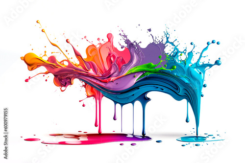 Exploding liquid paint in rainbow colors with splashes, ai generative