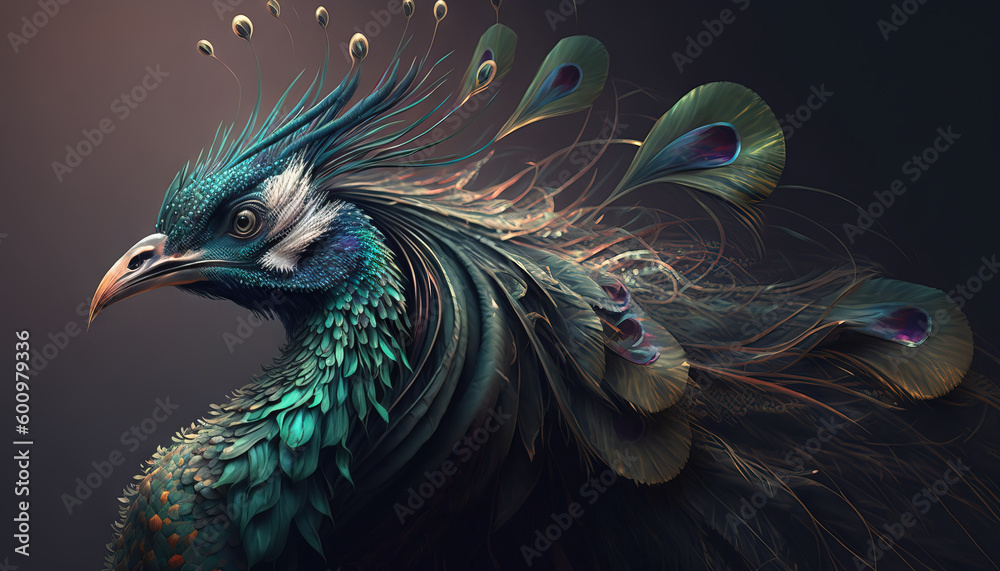 Fototapeta Peacock abstract wallpaper. Soft background with cute peafowl bird in Pastel colors generative ai