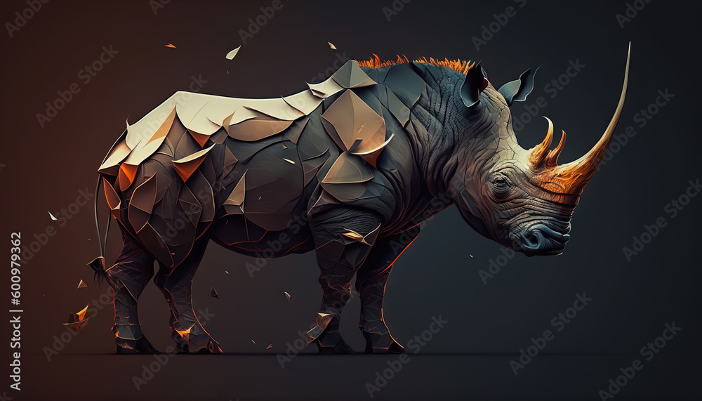 Fototapeta premium Rhinoceros animal abstract wallpaper. Contrast background Rhino in vivid colors generative ai