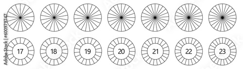 Circle  shape divided into equal segments, version with 17 to 23 parts, can be used as infographics element photo