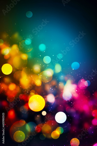 Blurry image of colorful lights on blue and pink background with black background. Generative AI.