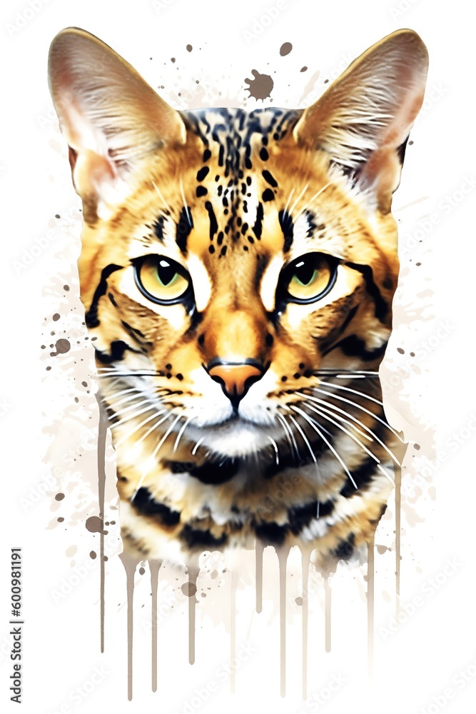 Obraz premium Generative ai illustration of bengal cat watercolor painting style isolated on white background
