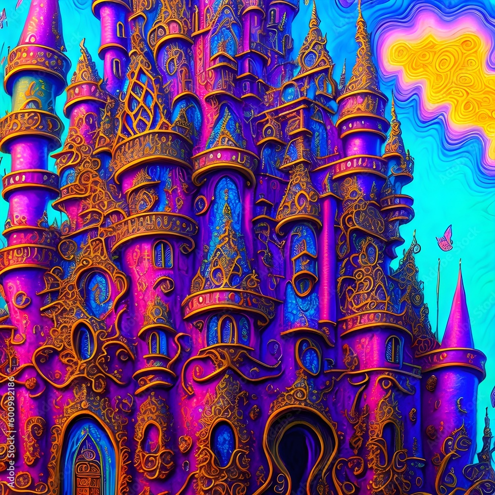 Fototapeta premium Psychedelic Fantasy Castle, Generative AI Illustration