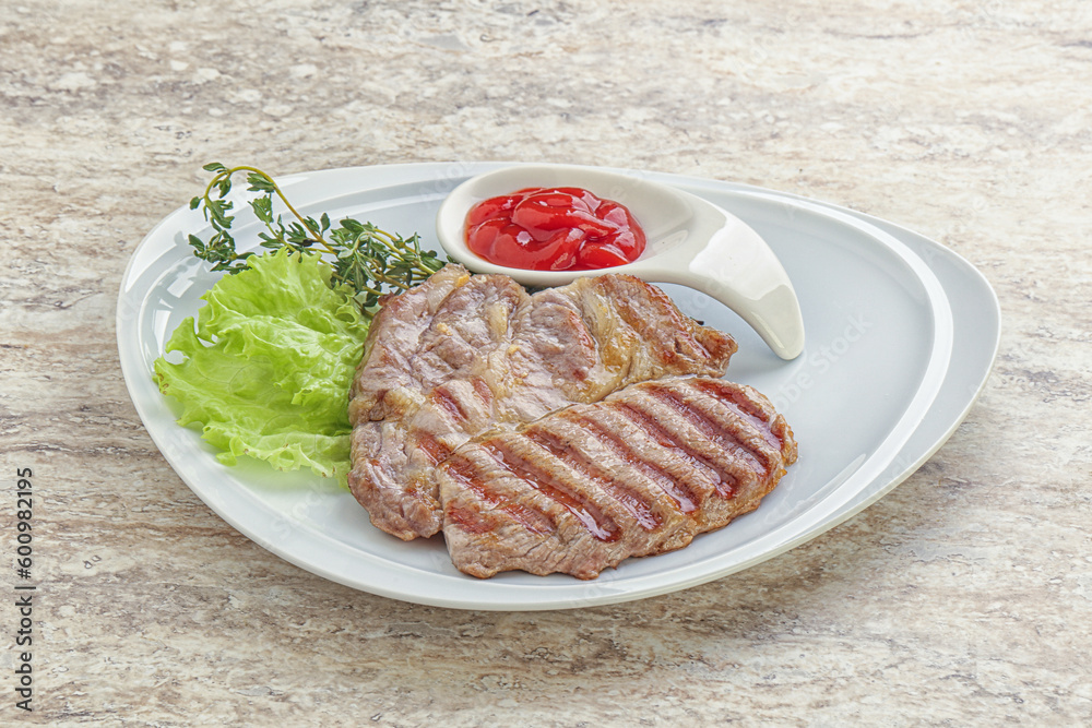 Grilled pork neck steak with ketchup Grilled pork neck steak with ketchup