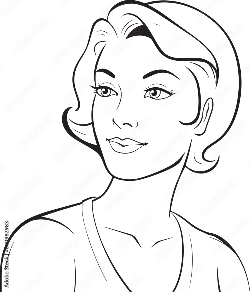 Woman head in cartoon style, anime woman head, coloring page, vector Illustration, SVG Woman head in cartoon style, anime woman head, coloring page, vector Illustration, SVG