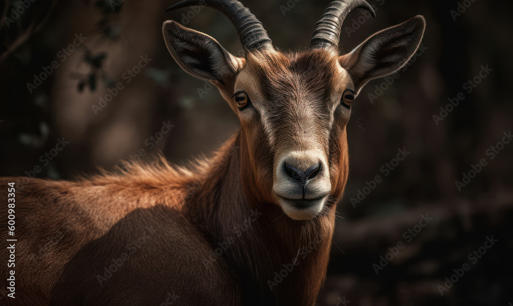 close up photo of goat antelope on blurry background of its natural habitat. Generative AI close up photo of goat antelope on blurry background of its natural habitat. Generative AI