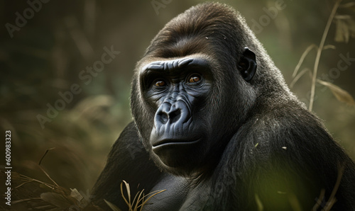 close up photo of gorilla in its natural habitat. Generative AI