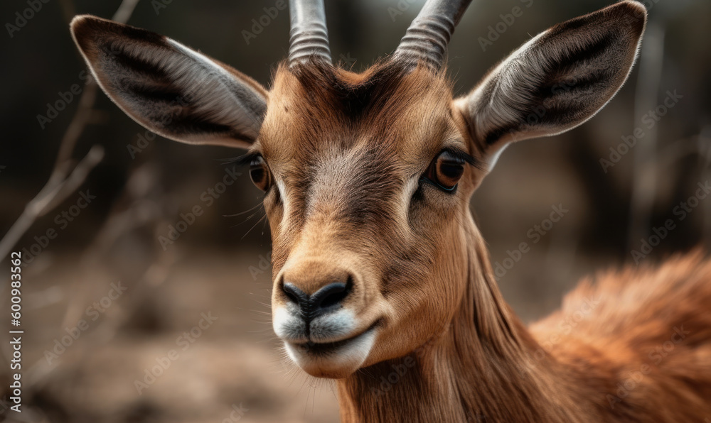 close up photo of goat antelope on blurry background of its natural habitat. Generative AI close up photo of goat antelope on blurry background of its natural habitat. Generative AI