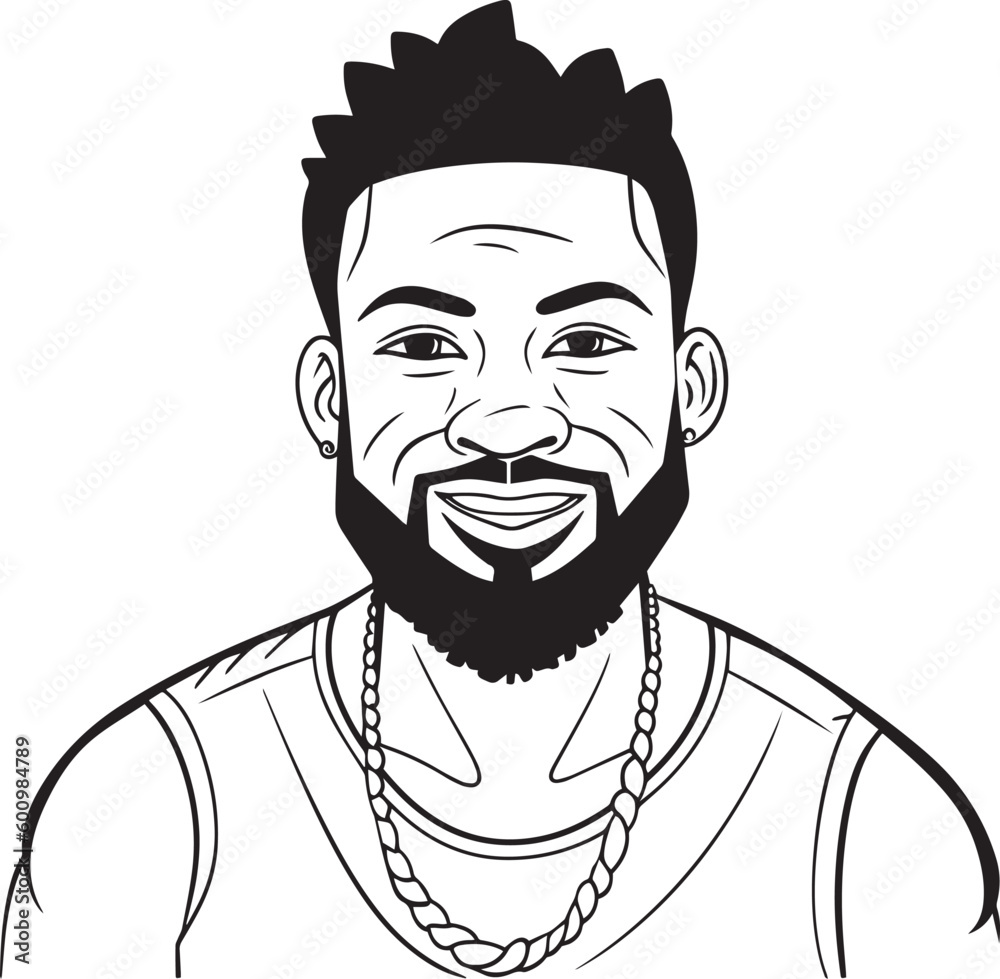 African man head in cartoon style, anime man head, coloring page