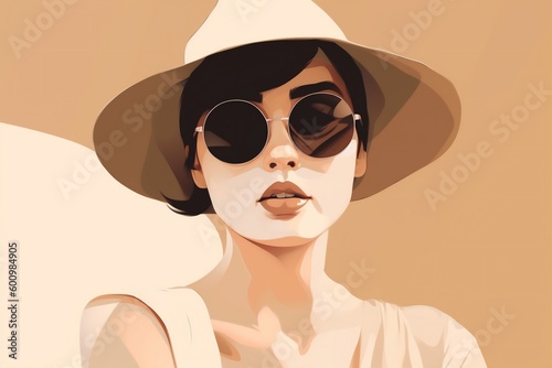woman girl design graphic portrait poster fashion illustration modern glasses style. Generative AI. © VICHIZH