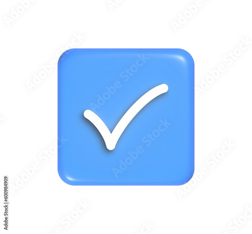 white checkmark on blue 3d icon