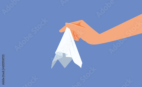 Hand Holding a Handkerchief Vector Cartoon illustration. Person wising wet wipes for make-up removal or other cleaning purposes
