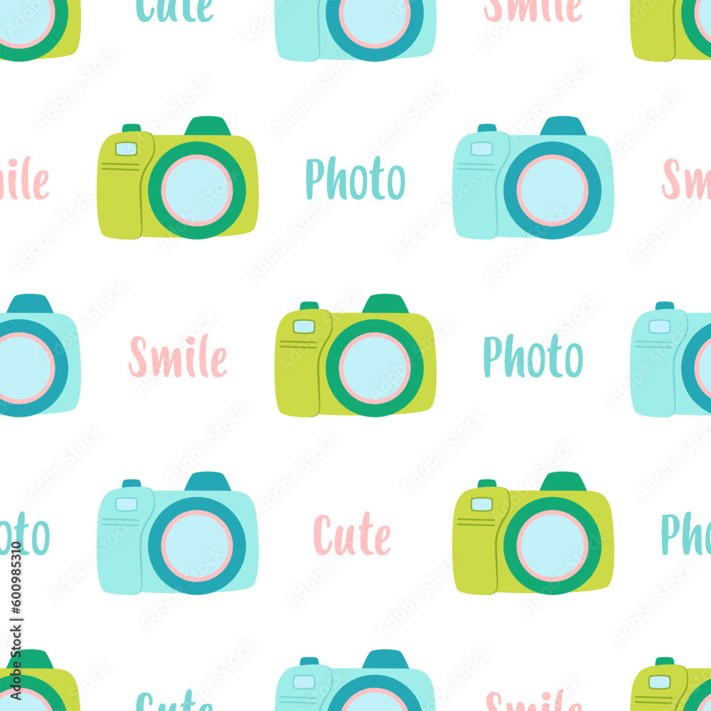 cartoon seamless pattern with colored photo camera cartoon seamless pattern with colored photo camera