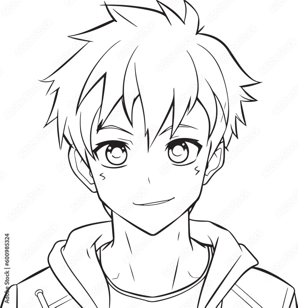 Anime boy head in cartoon style, anime boy, coloring page, vector Illustration, SVG Anime boy head in cartoon style, anime boy, coloring page, vector Illustration, SVG